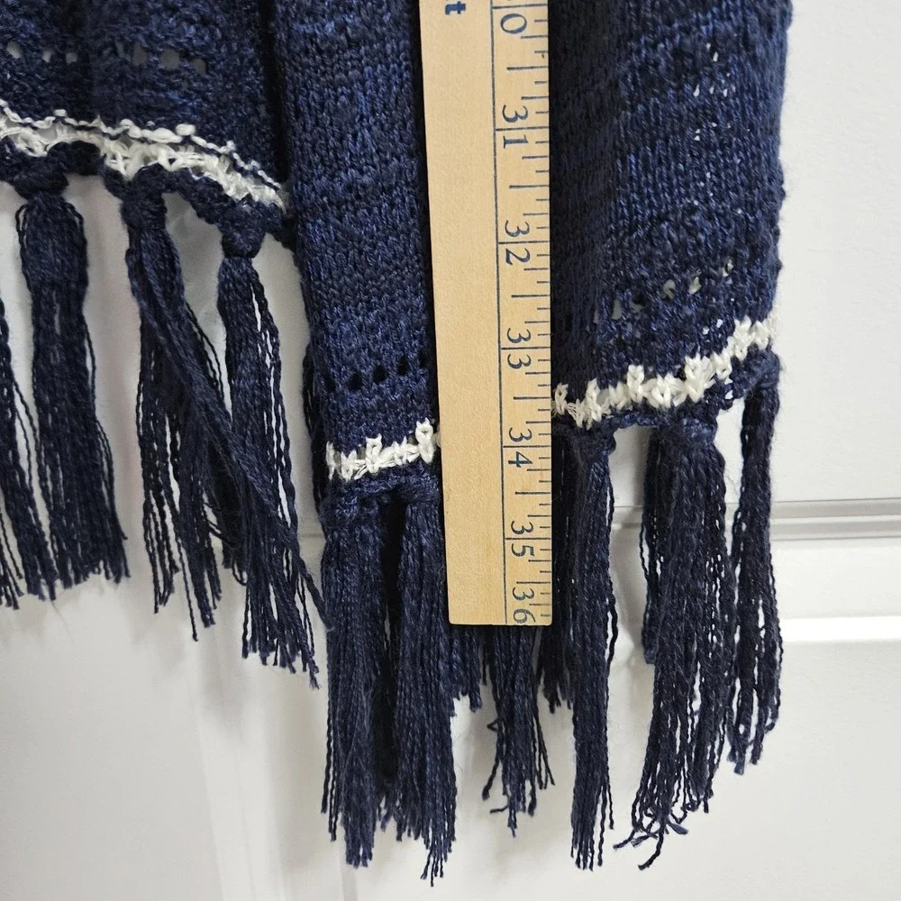 New Directions Open Cardigan Womens Med Blue‎ Striped Tassel Fringe Boho Duster - Picture 8 of 9